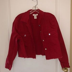 Red Denim Cropped Jacket